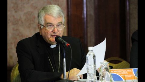 The Vatican's representative, Monsignor Emir Paul Tscherrig, speaks during a meeting in Caracas on October 24.