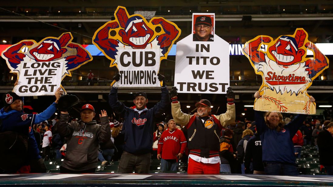 Cleveland Indians fans show their enthusiasm during the first game in Game 1.