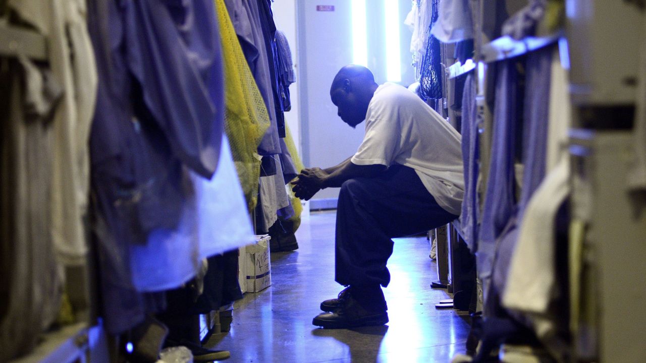 Inmates at Mule Creek State Prison, which was not affected by strikes, sleep in the gym because of overcrowding.