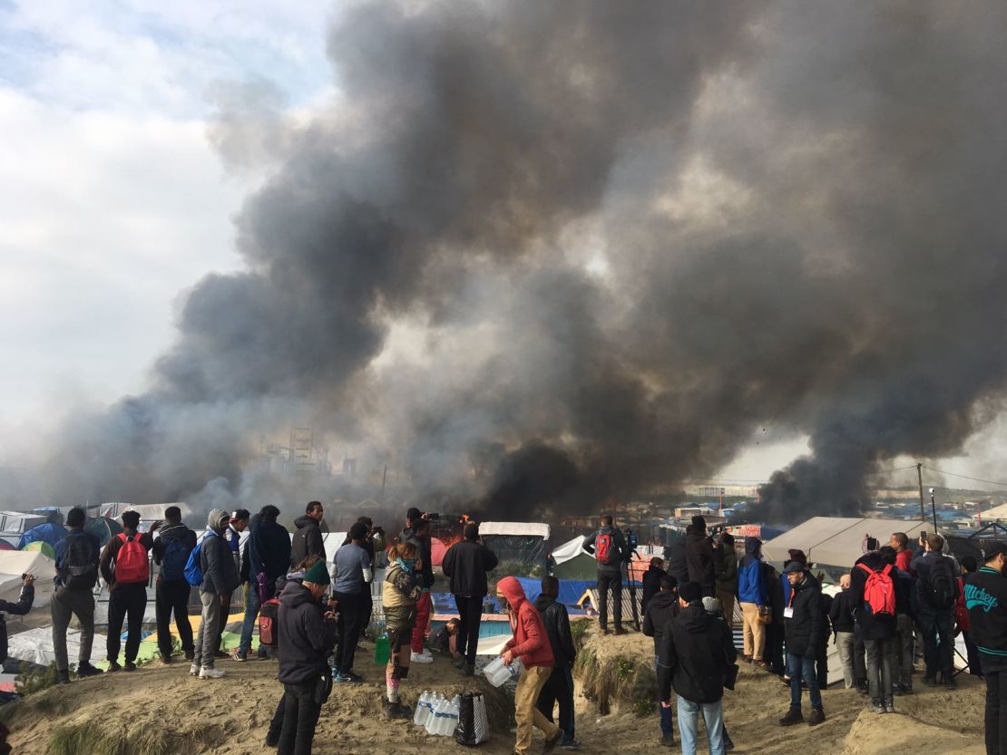 Fires burned in the camp on Wednesday.