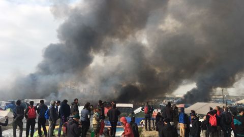 Fires burned in the camp on Wednesday.