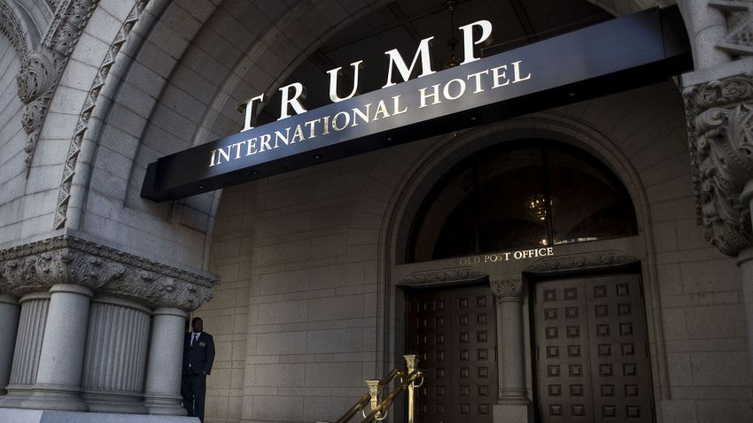 An exterior view of the entrance to the new Trump International Hotel at the old post office on October 26, 2016 in Washington, D.C.