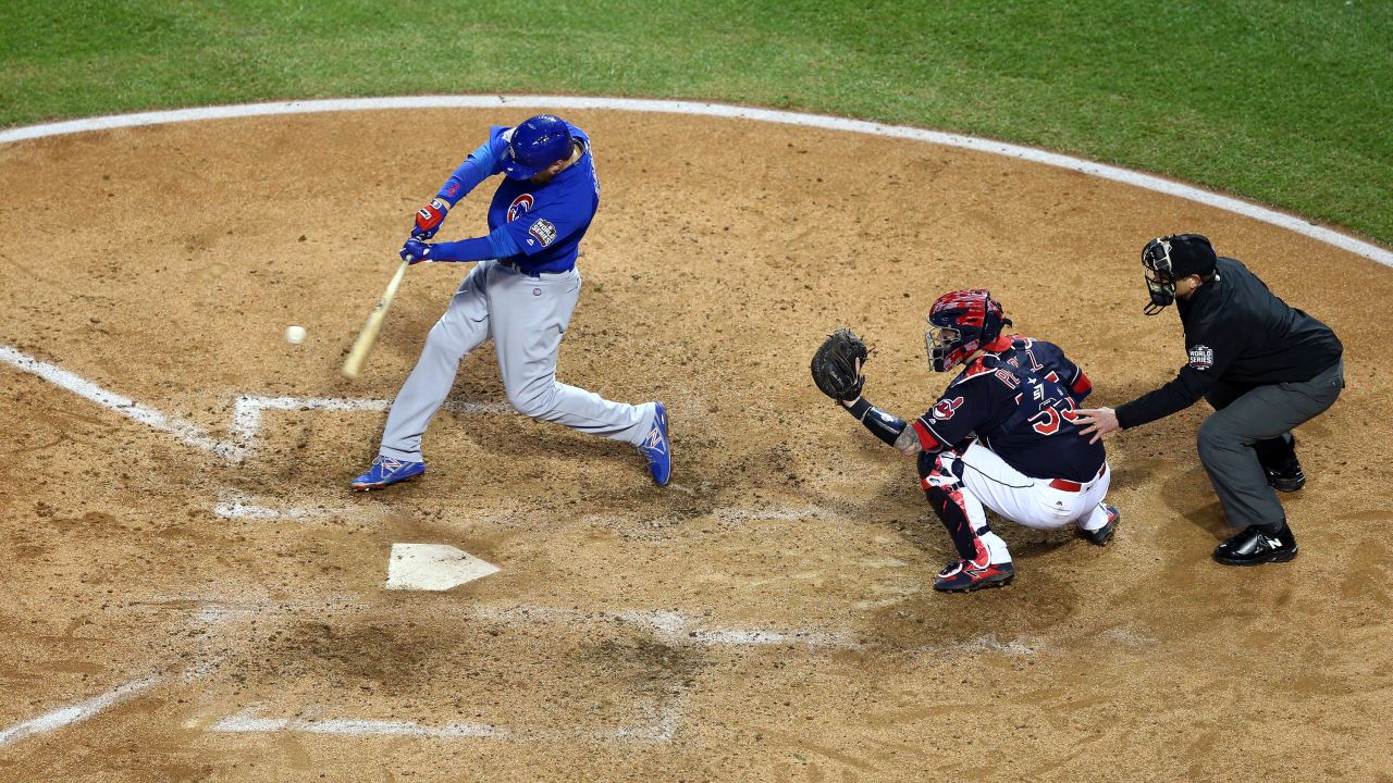 Ben Zobrist of the Cubs in action at the plate in Game 2.