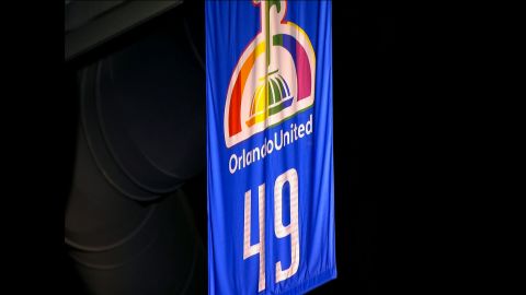 The banner is hanging in the Amway Center, home of the Orlando Magic.