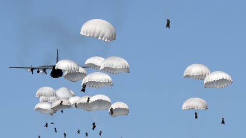 Polish troops land with parachutes in June as part of the NATO Anaconda 16 military exercise. 
