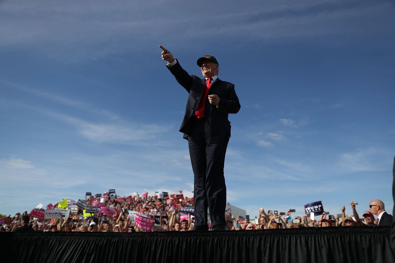 Trump gears up for a campaign rally at an airport in Sanford, Florida, on Tuesday, October 25.