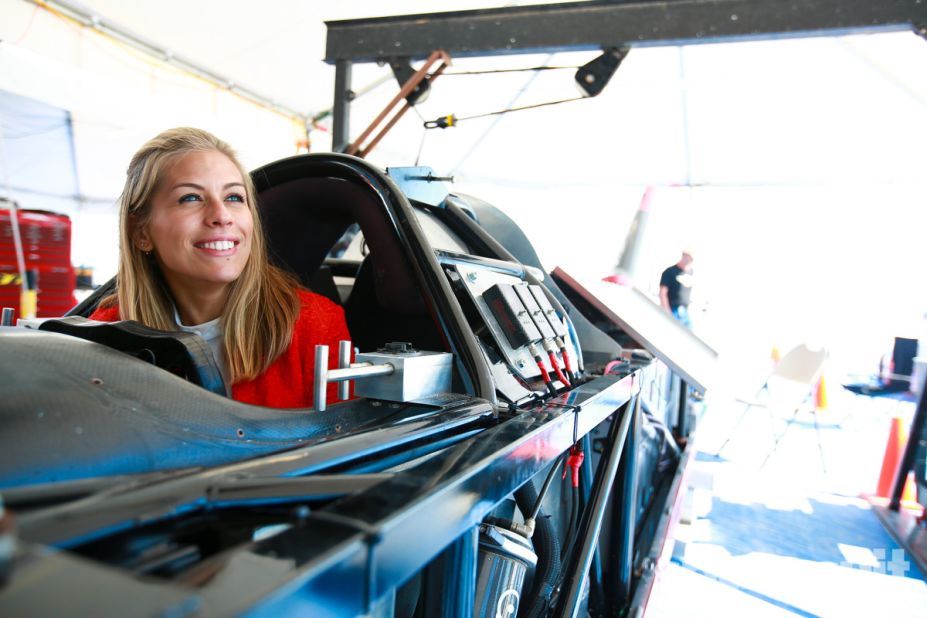 Nicki Shields inside the cockpit of the record-breaking electric car.