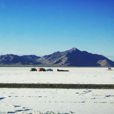 The car was driven along an 11-mile stretch of the salt flats. 