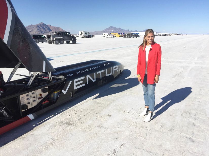 Supercharged presenter Nicki Shields gets a close-up view of the Venturi Buckeye Bullet 3. 