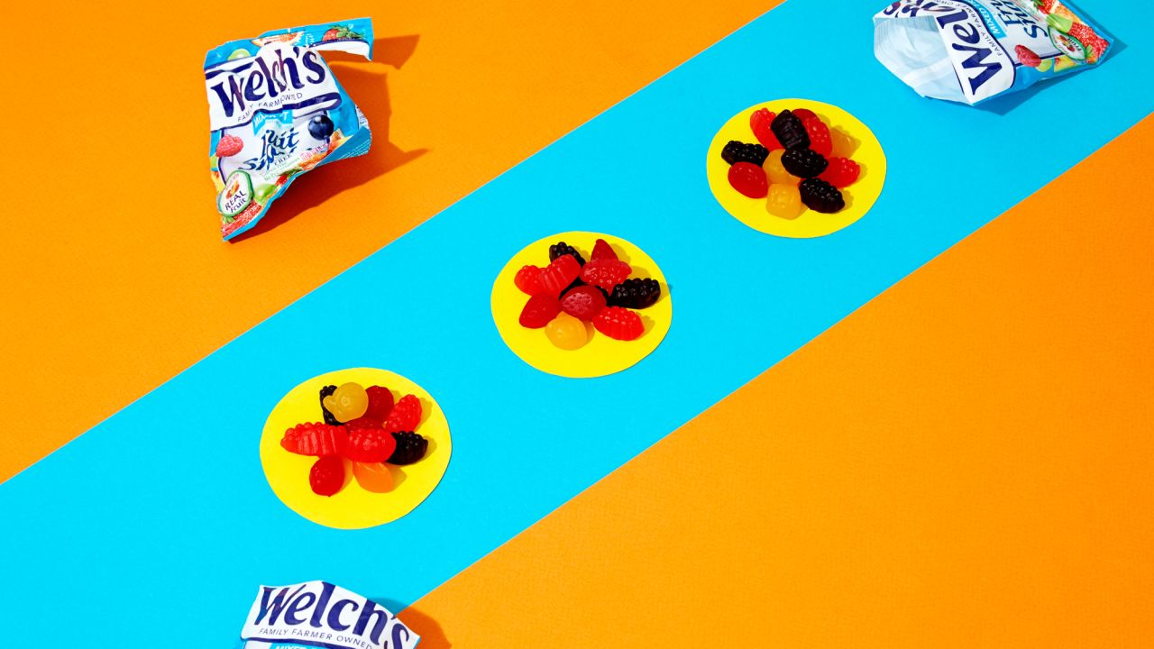 For a 0.9 oz bag of Welch's Mixed Fruit snacks, there are 33 grams of sugar in three bags.