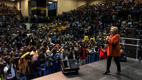 Clinton attends a homecoming pep rally at North Carolina A&T State University on Thursday, October 27.