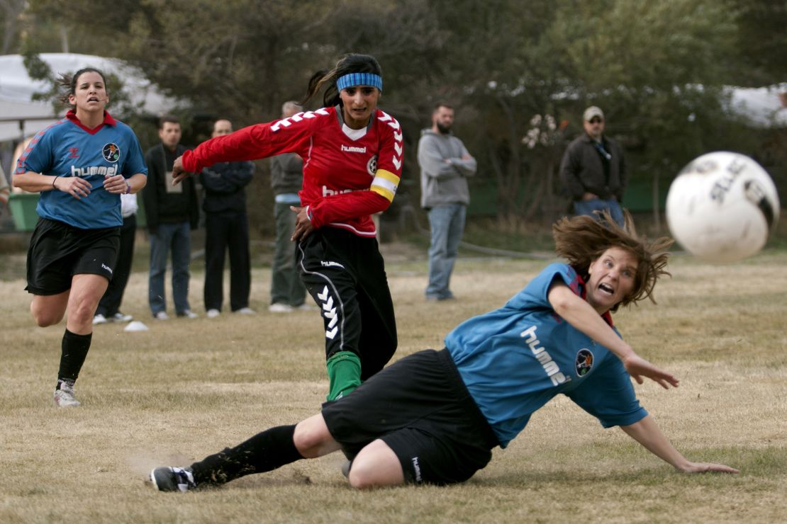 The Afghan women's national football team played a friendly against the local NATO force.
