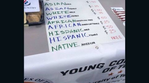 The price list for the Young Conservatives of Texas' "affirmative action" bake sale.