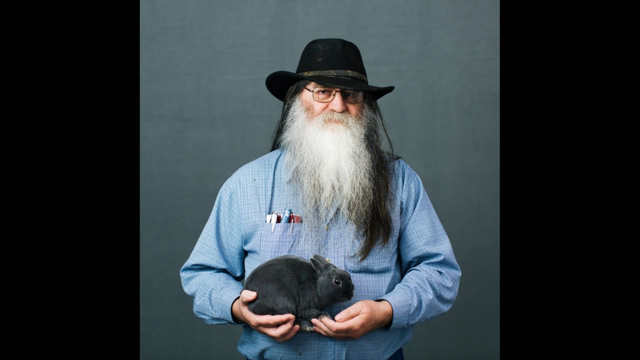 Bill Nelson, of Burbank, South Dakota, holds a Polish rabbit. Polish rabbits are one of the smallest rabbit breeds.