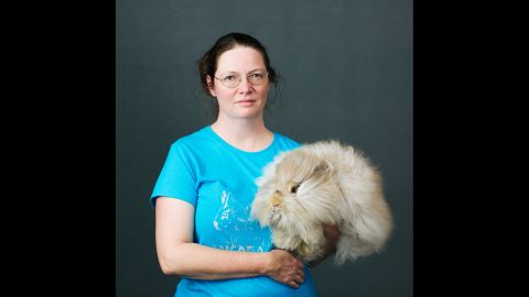 Shannon Shanks, of Banks, Oregon, holds her Angora rabbit Austin. She chooses rabbit names after American cities. Austin's mom was named Dallas.
