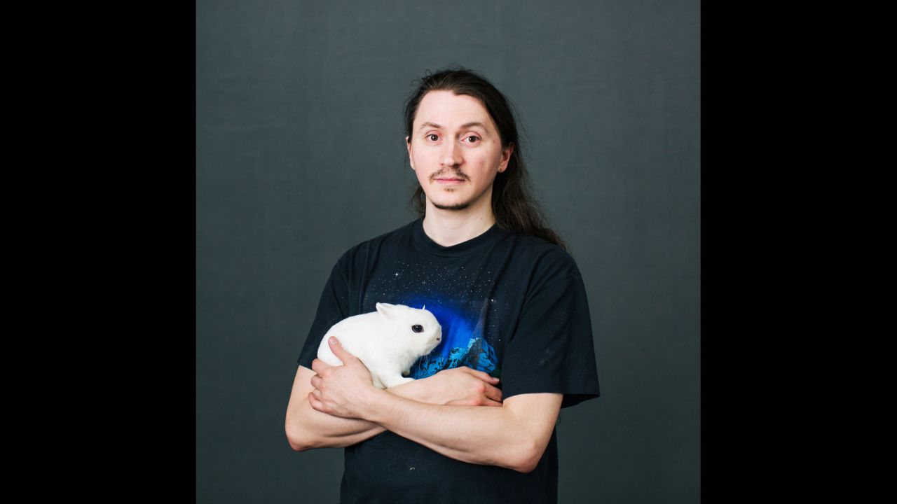 Tommy Bentley and his Dwarf Hotot rabbit Ozwald are from Camas, Washington. Ozwald is a grandson of rabbits called Ozzy and Sharon Osbourne. "I always give names to my rabbits," he told Rezvaya. "Some people don't think about them like pets. But for me they are like family. And I know they always love you back."