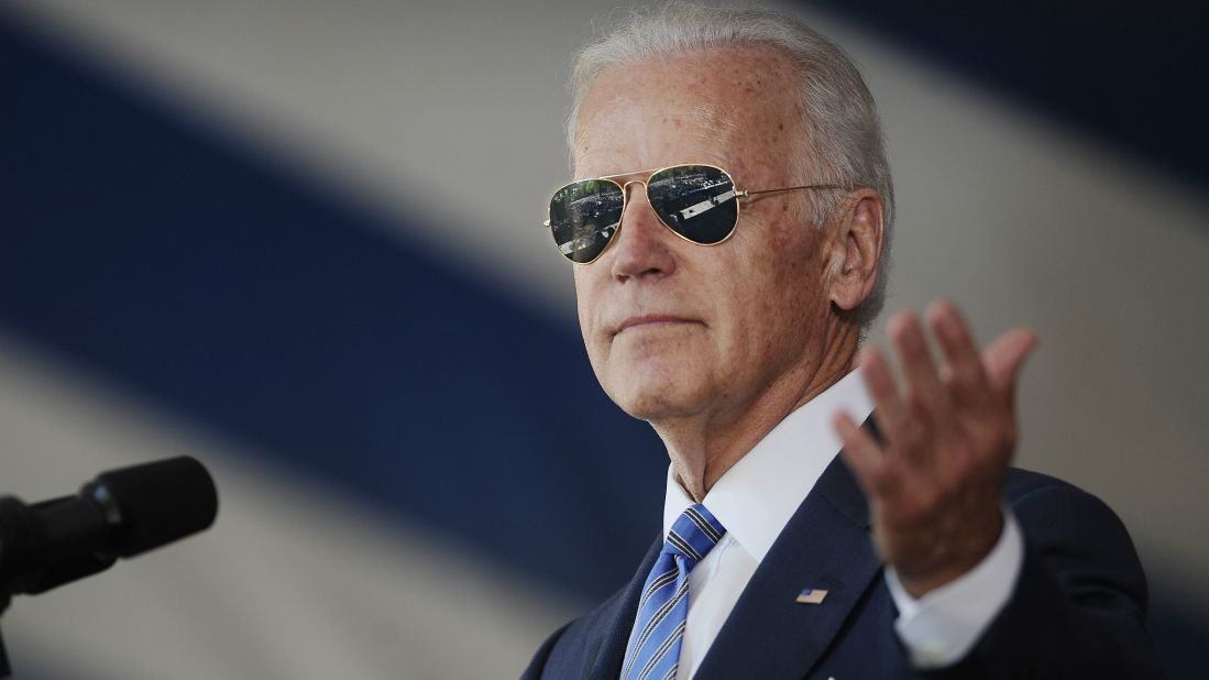 Biden wears <a href="http://www.cnn.com/2014/04/16/politics/gallery/joe-biden-on-instagram/index.html" target="_blank">his signature aviator sunglasses</a> as he addresses graduating students at Yale University in May 2015.