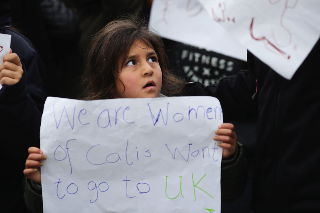 Women and children migrants protested at The Jungle last week, saying they wanted to get to the UK.