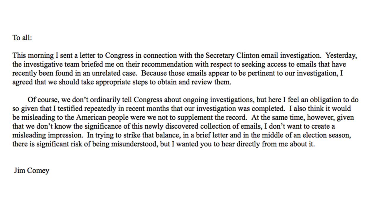 FBI Director James Comey's letter to employees.