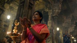Sri Lankan Hindu devotees offer prayers during Diwali, the Festival of Lights, at a temple in Colombo on October 29, 2016. 
The Hindu Festival of Lights, Diwali marks the homecoming of the god Lord Ram after vanquishing the demon king Ravana, and symbolises taking people from darkness to light in the victory of good over evil.