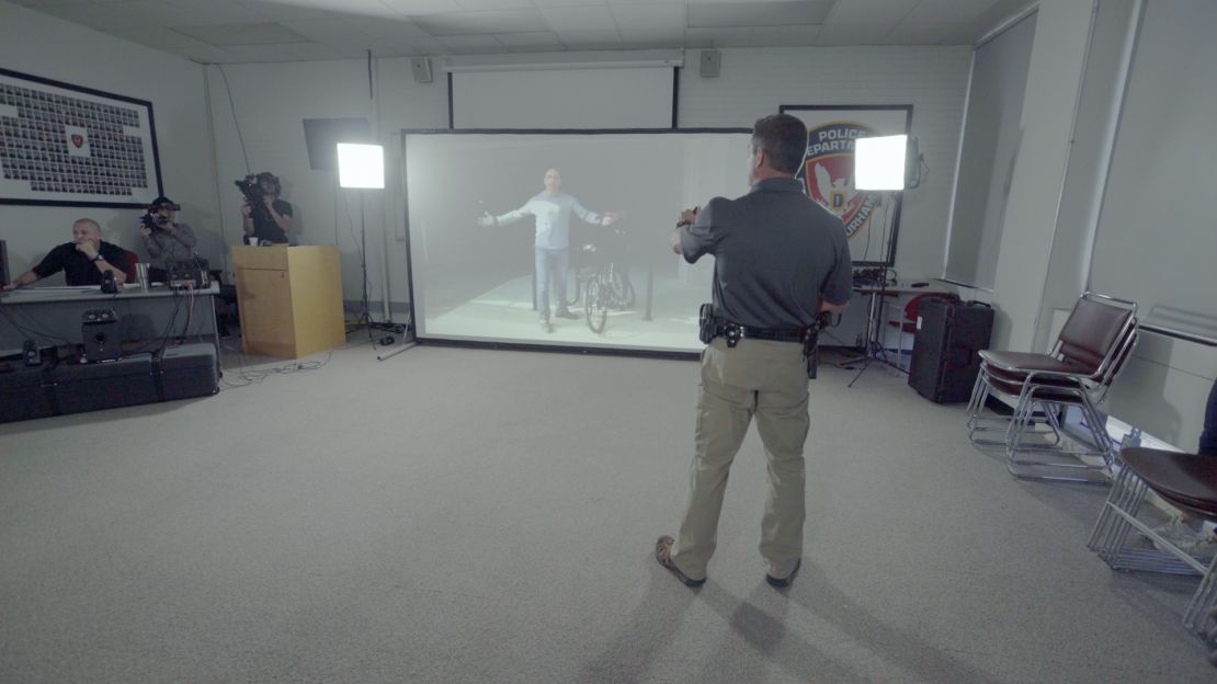 The Durham Police Department's use of force simulator training class. 