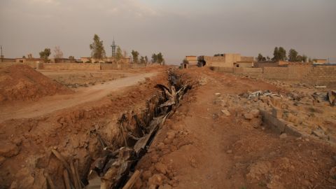A section of an ISIS tunnel at the town of Bazwaya destroyed by a unit from the Golden Division, an elite Iraqi forces division.