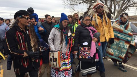 Tribal members staged a prayer circle and march on Saturday. 