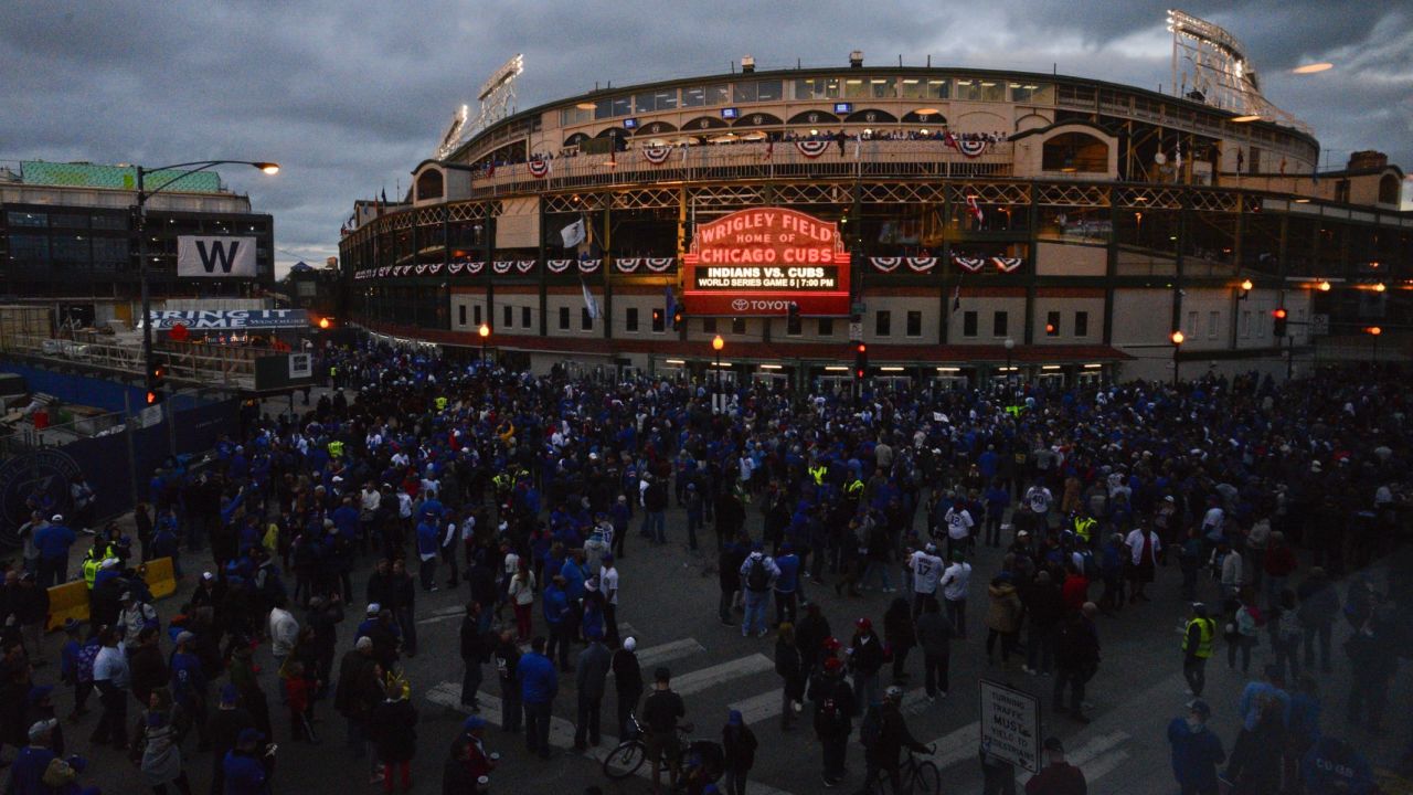 Chicago Cubs fans outside of Wrigley Field before Game 5. 