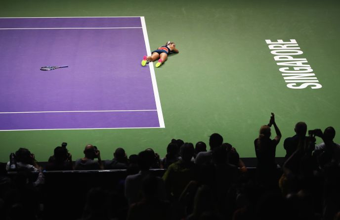 Having missed out on three match points, the Slovakian took the title in two sets, collapsing to the ground in disbelief.