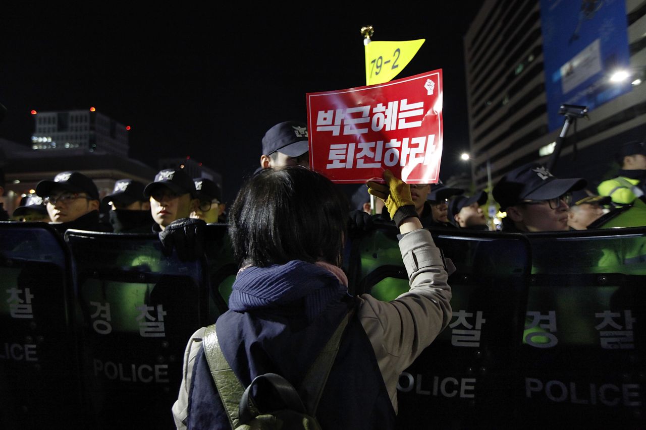 Police estimated that around 12,000 demonstrators attended the evening protest, according to the country's semi-official Yonhap news agency.