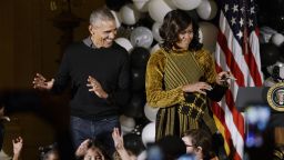 WASHINGTON, DC - OCTOBER 31: U.S. President Barack Obama and first lady Michelle Obama dance to Michael Jackson's song "Thriller" during a Halloween event in the East Room of the White House October 31, 2016 in Washington, DC. The first couple hosted local children and children of military families for trick-or-treating at the White House. (Photo by Olivier Douliery-Pool/Getty Images)
