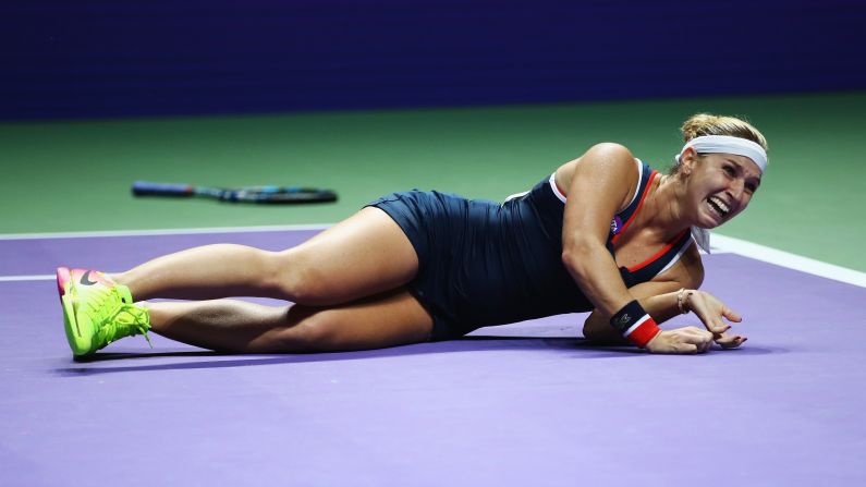 Dominika Cibulkova celebrates her win over Svetlana Kuznetsova at the WTA Finals in Singapore on Saturday, October 29. Cibulkova <a href="index.php?page=&url=http%3A%2F%2Fwww.cnn.com%2F2016%2F10%2F31%2Ftennis%2Fcibulkova-tennis-wta-finals-kerber%2Findex.html" target="_blank">won the tournament the next day</a> with a victory over top seed Angelique Kerber.