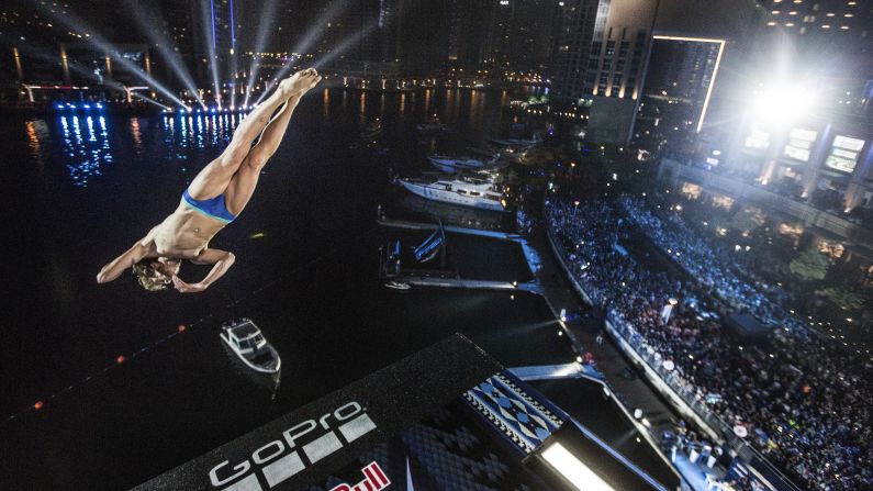 Gary Hunt dives off a platform in Dubai, United Arab Emirates, on Friday, October 28. It was the final stop of the Red Bull Cliff Diving World Series, which Hunt has won six years in a row.