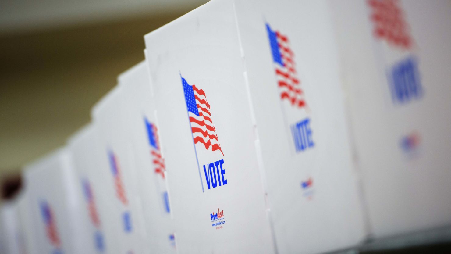 Voting booths are seen at the Potomac Community Recreation Center during early voting on October 28, 2016 in Potomac, Maryland. 