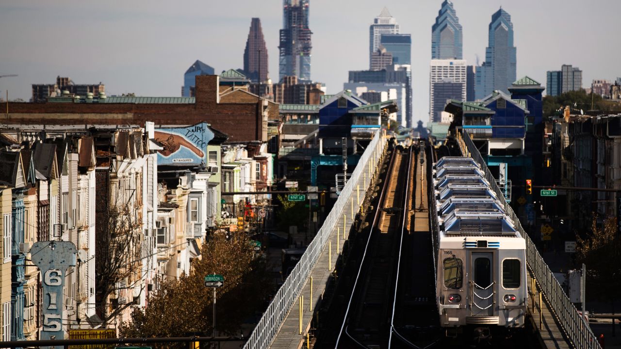 A train moves along the Market-Frankford Line in Philadelphia on Wednesday, October 26, 2016.