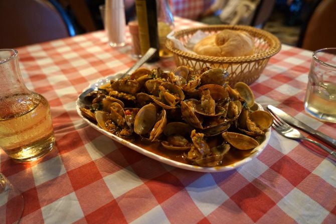 The Portuguese establishment's garlicky clams in white-wine and tomato sauce is a favorite. Warm house-baked bread is served to mop it all up.
