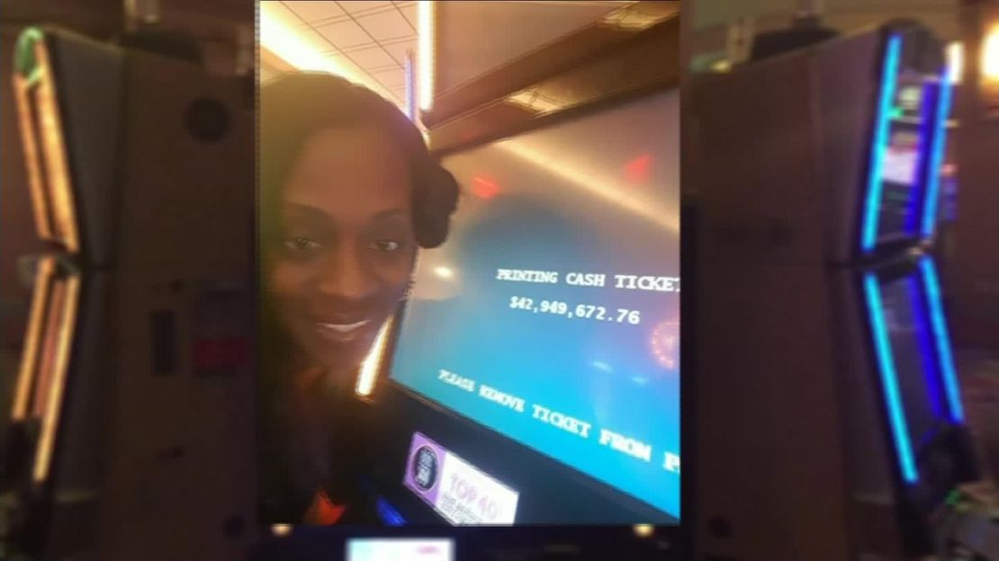 Katrina Bookman and a slot machine screen displaying what she thought were her winnings.