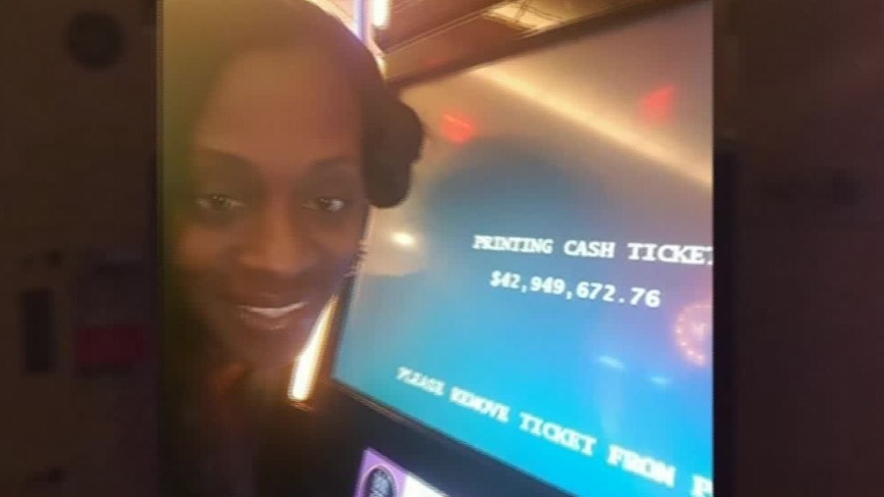 Katrina Bookman and a slot machine screen displaying what she thought were her winnings.