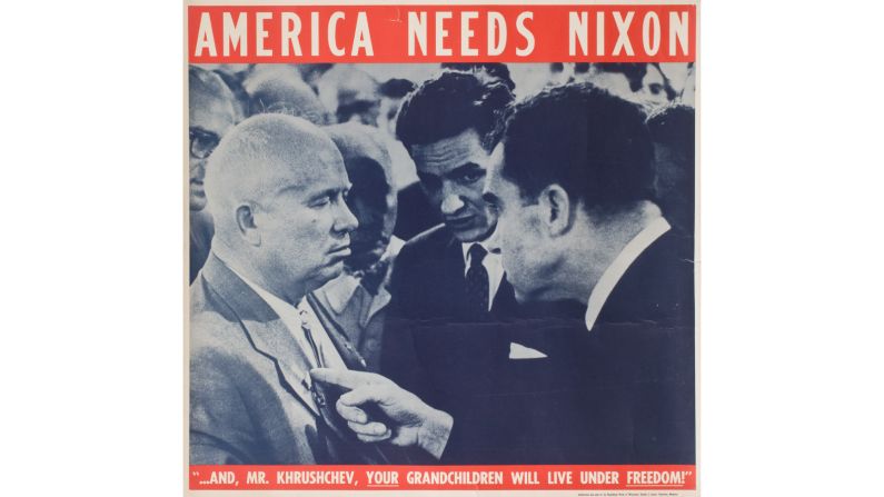 This image is of Soviet Premier Nikita Khrushchev and U.S. Vice President Richard Nixon, who engaged in an impromptu heated debate about capitalism and communism during the grand opening ceremony of the American National Exhibition in Moscow in the summer of 1959. This photo of the discussion was republished in news media across the U.S. and helped put Nixon, who appears in the photo as a hard-nosed diplomat, into the White House.