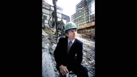 Trump wears a hard hat at the Trump Tower construction site in New York in 1980.