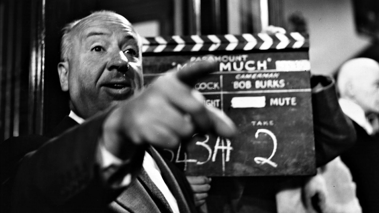 Alfred Hitchcock filming The Man Who Knew Too Much in 1955, a remake of his 1934 spy thriller.