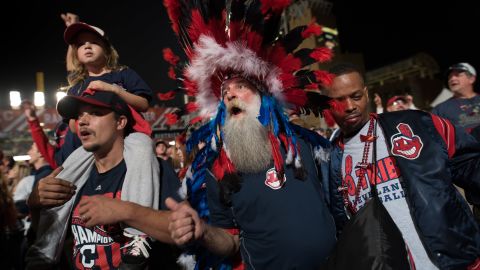 Indians fans congregate outside Progressive Field during game 6.