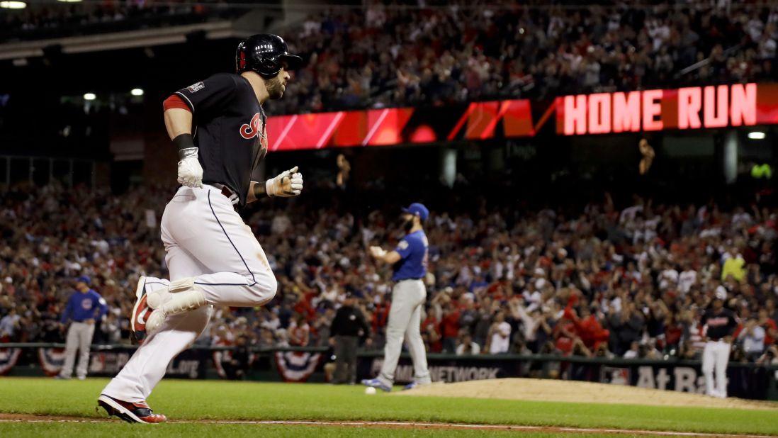 Jason Kipnis of the Indians rounds the bases after a home run during the fifth inning of Game 6.