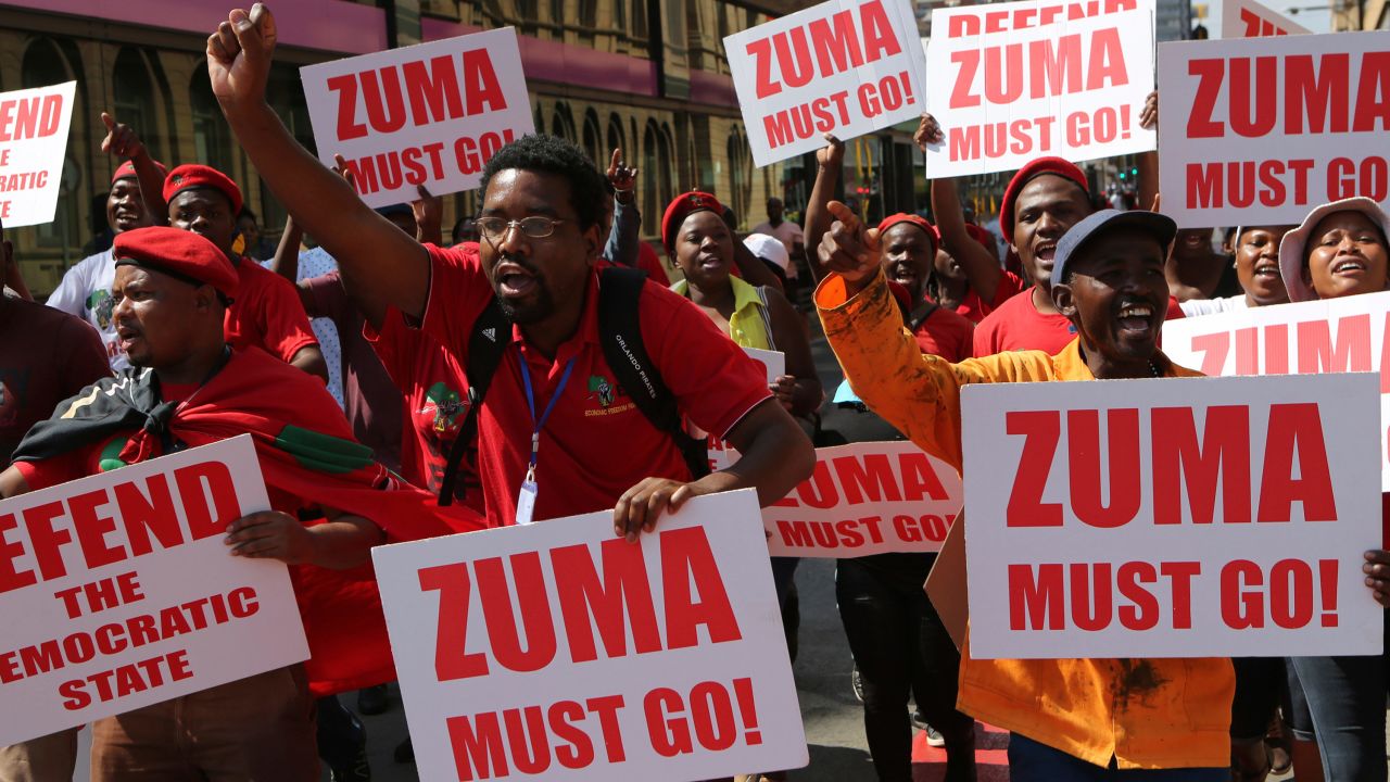 Economic Freedom Fighters supporters march Wednesday in downtown Pretoria.