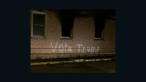 Vandals wrote "Vote Trump" in white spray paint across the 111-year-old church. 