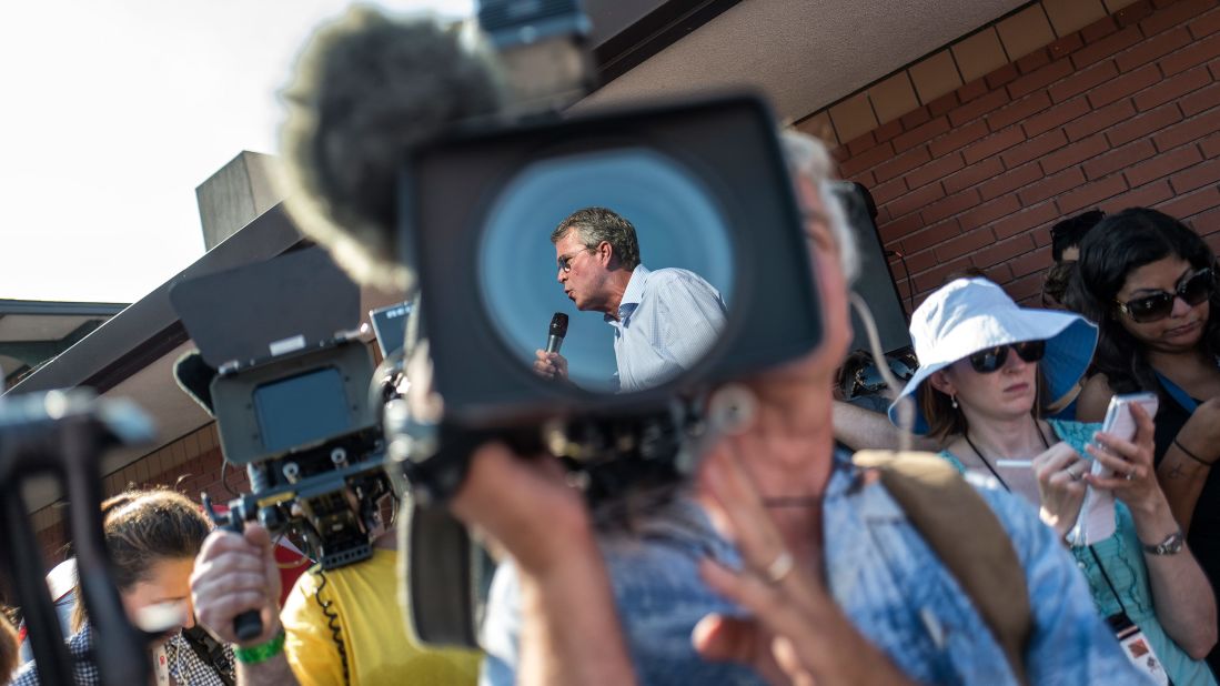 Bush is seen on a camera at the Iowa State Fair on August 14, 2015.