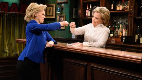 Clinton, right, appears on an episode of "Saturday Night Live" opposite Kate McKinnon, who has been playing Clinton during the campaign, on October 3, 2015.