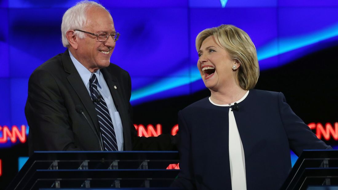 During a <a href="http://www.cnn.com/2015/10/13/politics/gallery/democratic-debate-las-vegas/index.html" target="_blank">Democratic debate</a> on October 13, 2015, Sanders and Clinton shared a lighthearted moment following Sanders' take on <a href="http://www.cnn.com/2015/09/03/politics/hillary-clinton-email-controversy-explained-2016/" target="_blank">the Clinton email scandal.</a> "The American people are sick and tired of hearing about your damn emails," Sanders said. "Enough of the emails. Let's talk about the real issues facing the United States of America." Clinton said, "Thank you, me too," and then later shook his hand to the applause of the audience.