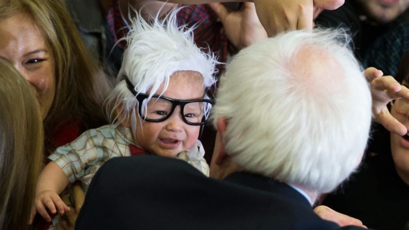 Sanders meets a 3-month-old dressed like him at a campaign rally in Las Vegas on February 14, 2016. The boy, Oliver Jack Carter Lomas-Davis, <a href="index.php?page=&url=http%3A%2F%2Fwww.cnn.com%2F2016%2F03%2F03%2Fpolitics%2Fbernie-baby-dies%2Findex.html" target="_blank">died from Sudden Infant Death Syndrome</a> a few weeks later.