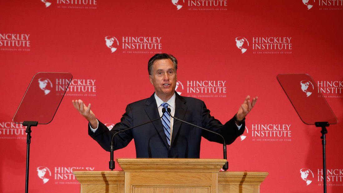 Former Massachusetts Gov. Mitt Romney gives a speech about the state of the Republican Party during a forum at the University of Utah on March 3, 2016. Romney <a href="http://www.cnn.com/2016/03/03/politics/mitt-romney-presidential-race-speech/index.html" target="_blank">went after Trump, </a>calling the GOP front-runner a phony and a fraud. Trump hit back by mocking Romney's loss in the 2012 presidential election and saying that Romney back then "was begging for my endorsement."